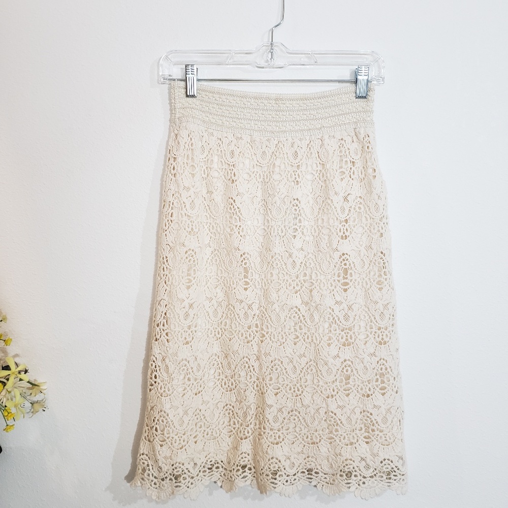 NWT Miss Pinky Cream Crochet Midi Skirt